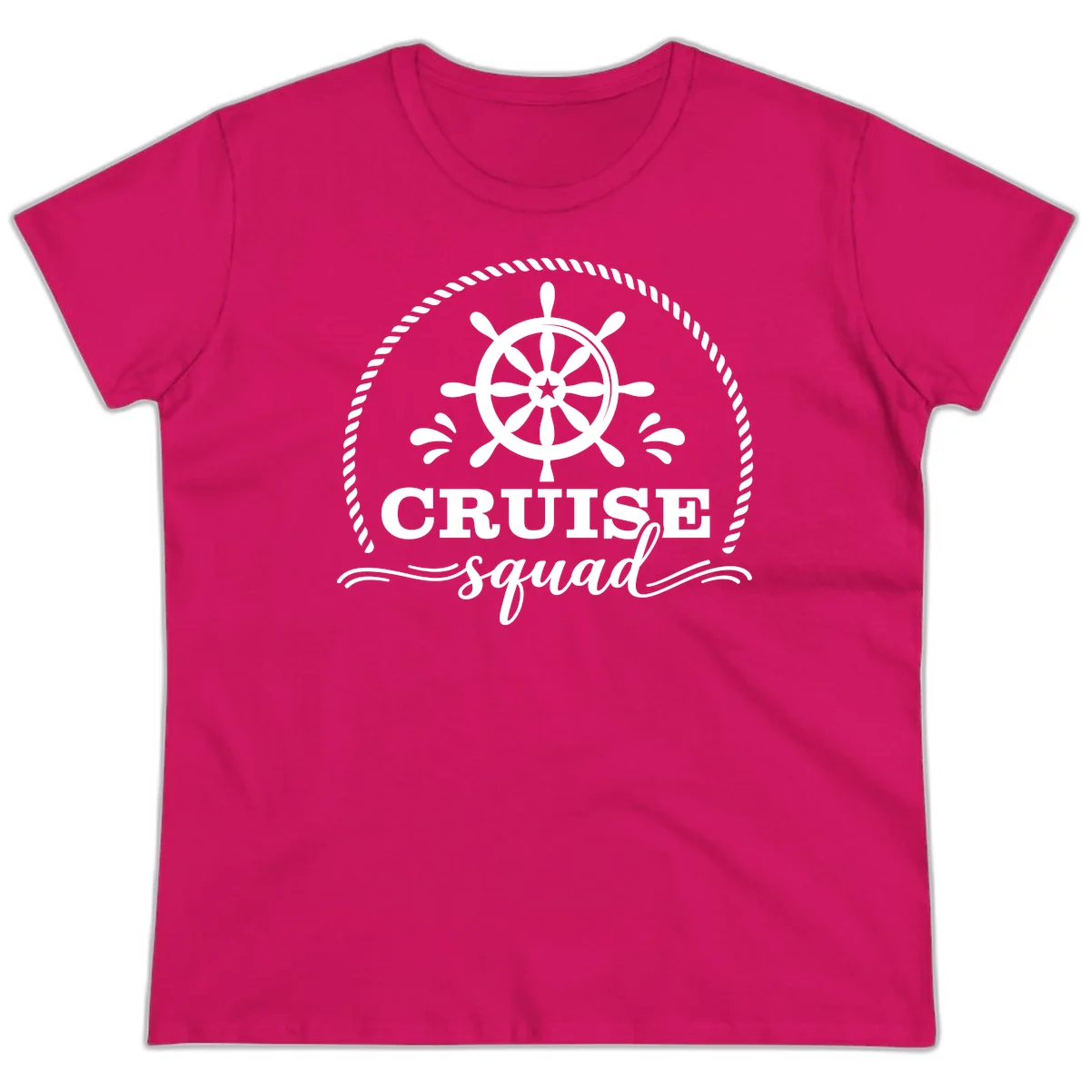Cruise Squad Nautical Wheel Ladies Tee in Heliconia