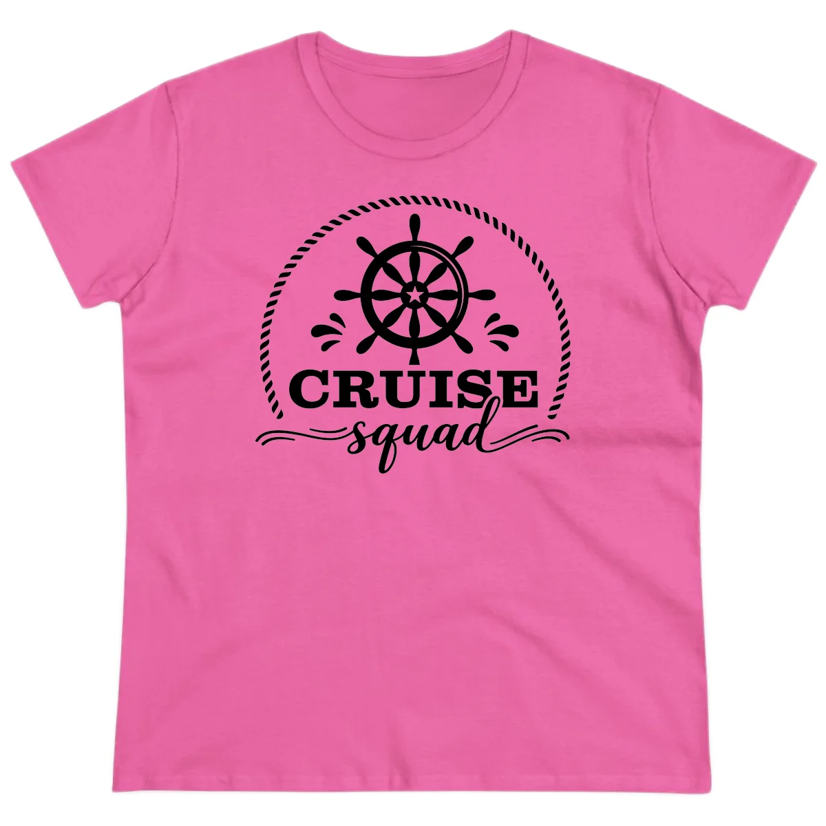 Cruise Squad Nautical Wheel Ladies Tee in Azalea