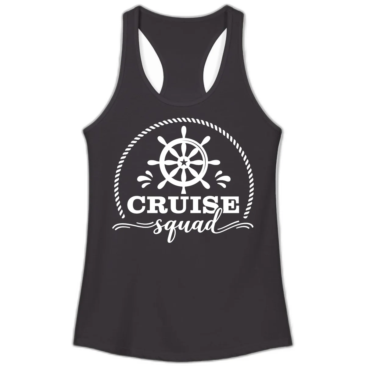Cruise Squad Nautical Wheel Ladies Tank in Black