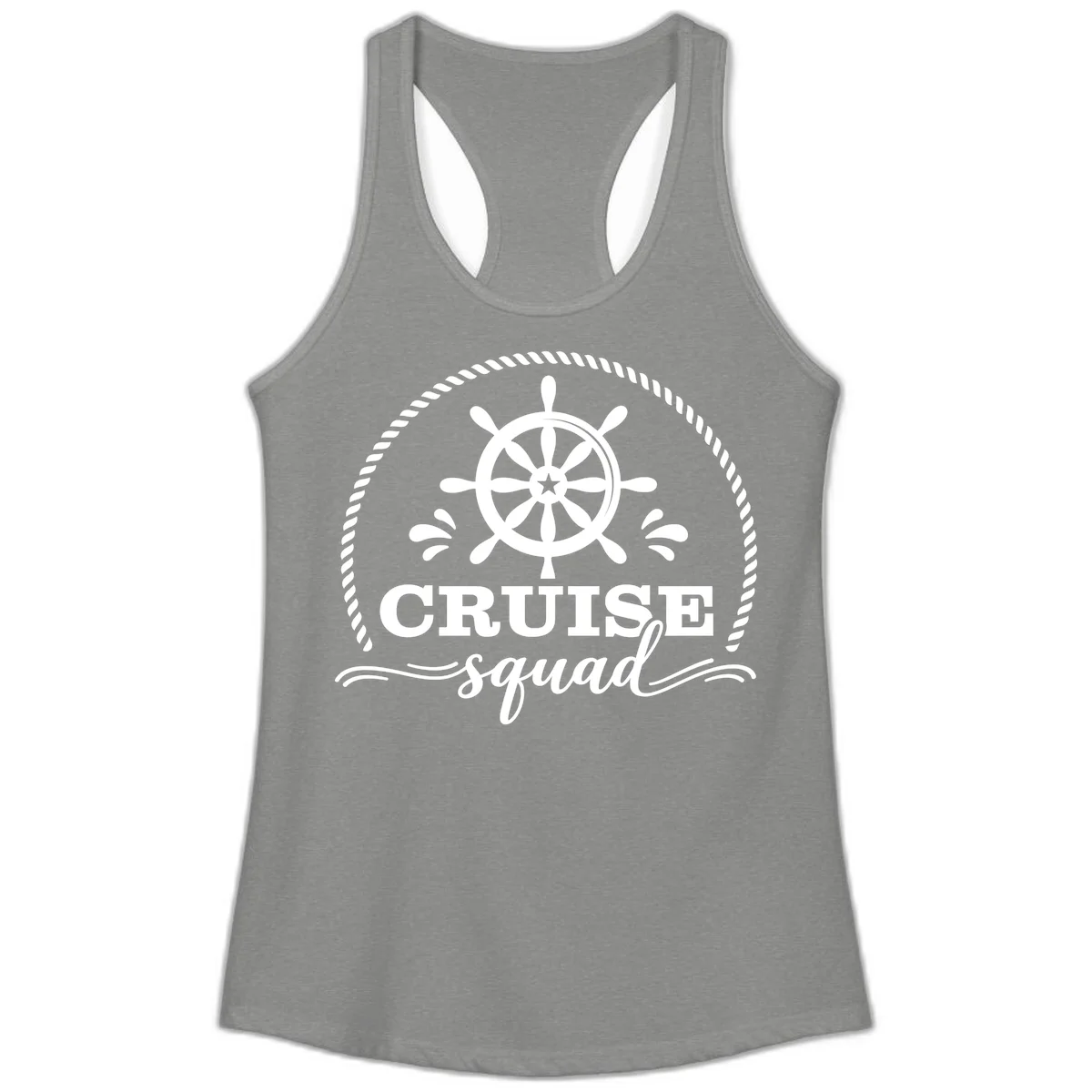 Cruise Squad Nautical Wheel Ladies Tank in Heather Grey