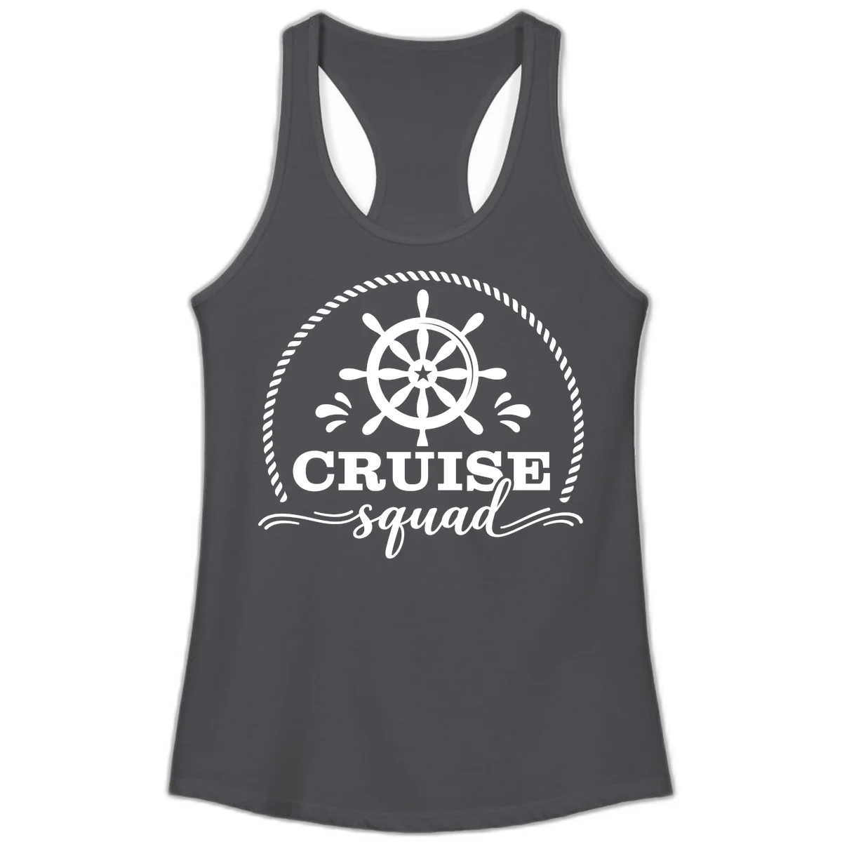 Cruise Squad Nautical Wheel Ladies Tank in Solid Dark Gray