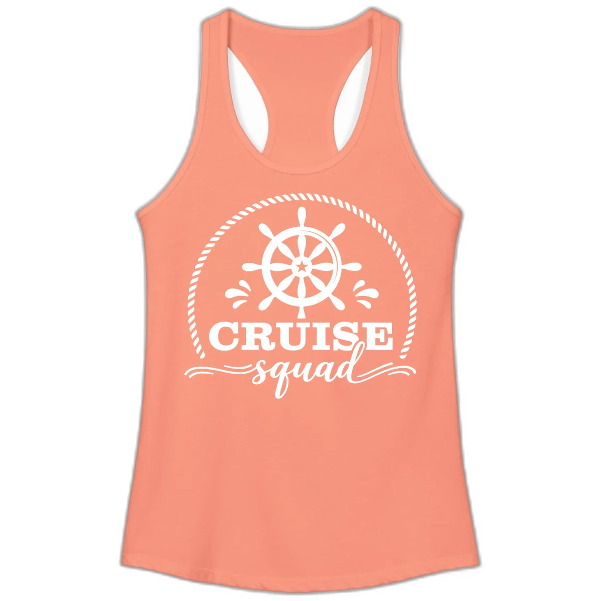 Cruise Squad Nautical Wheel Ladies Tank in Solid Light Orange
