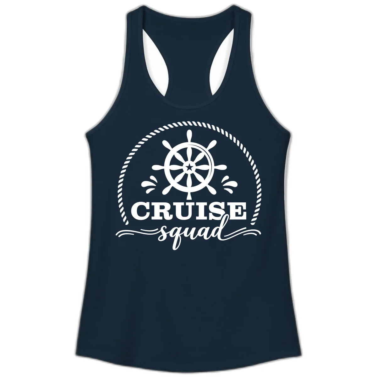 Cruise Squad Nautical Wheel Ladies Tank in Solid Midnight Navy