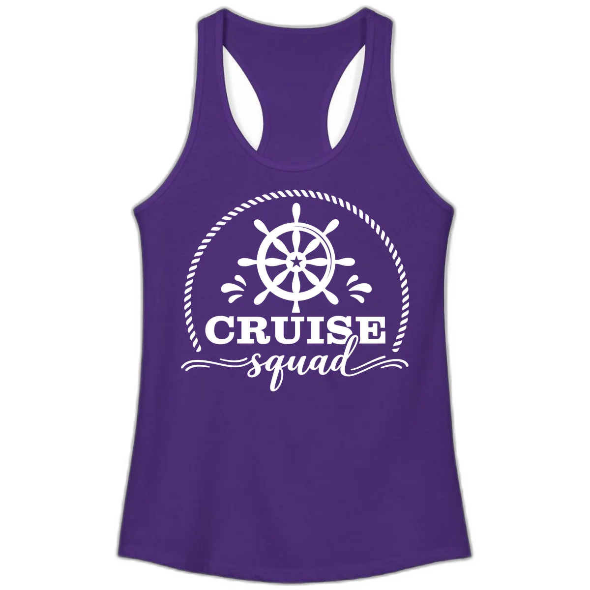 Cruise Squad Nautical Wheel Ladies Tank in Solid Purple Rush