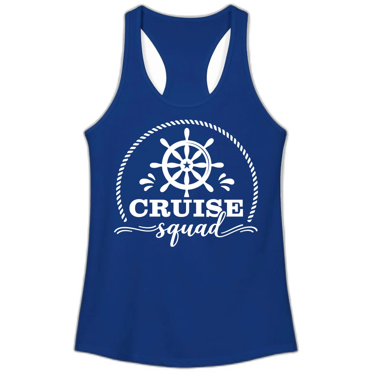 Cruise Squad Nautical Wheel Ladies Tank in Solid Royal