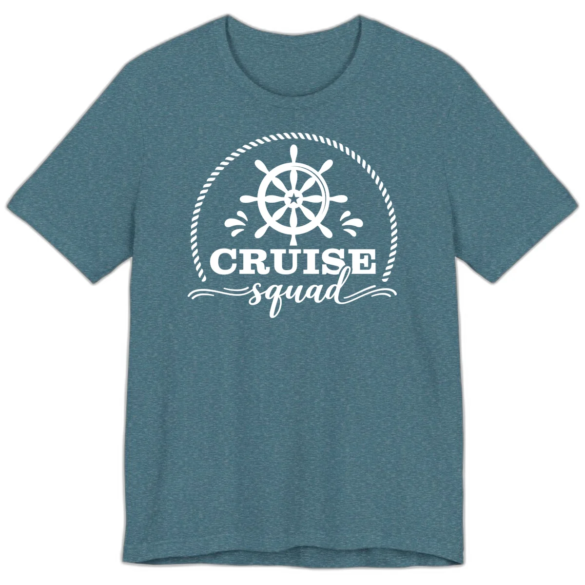 Cruise Squad Nautical Wheel Premium T-Shirt in Heather Deep Teal