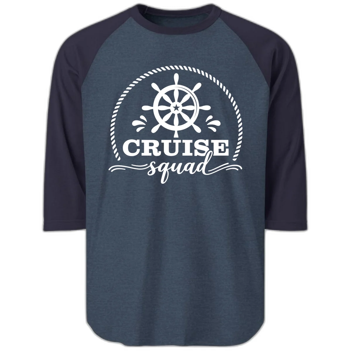 Cruise Squad Nautical Wheel Raglan 3/4 in Heather Denim Navy