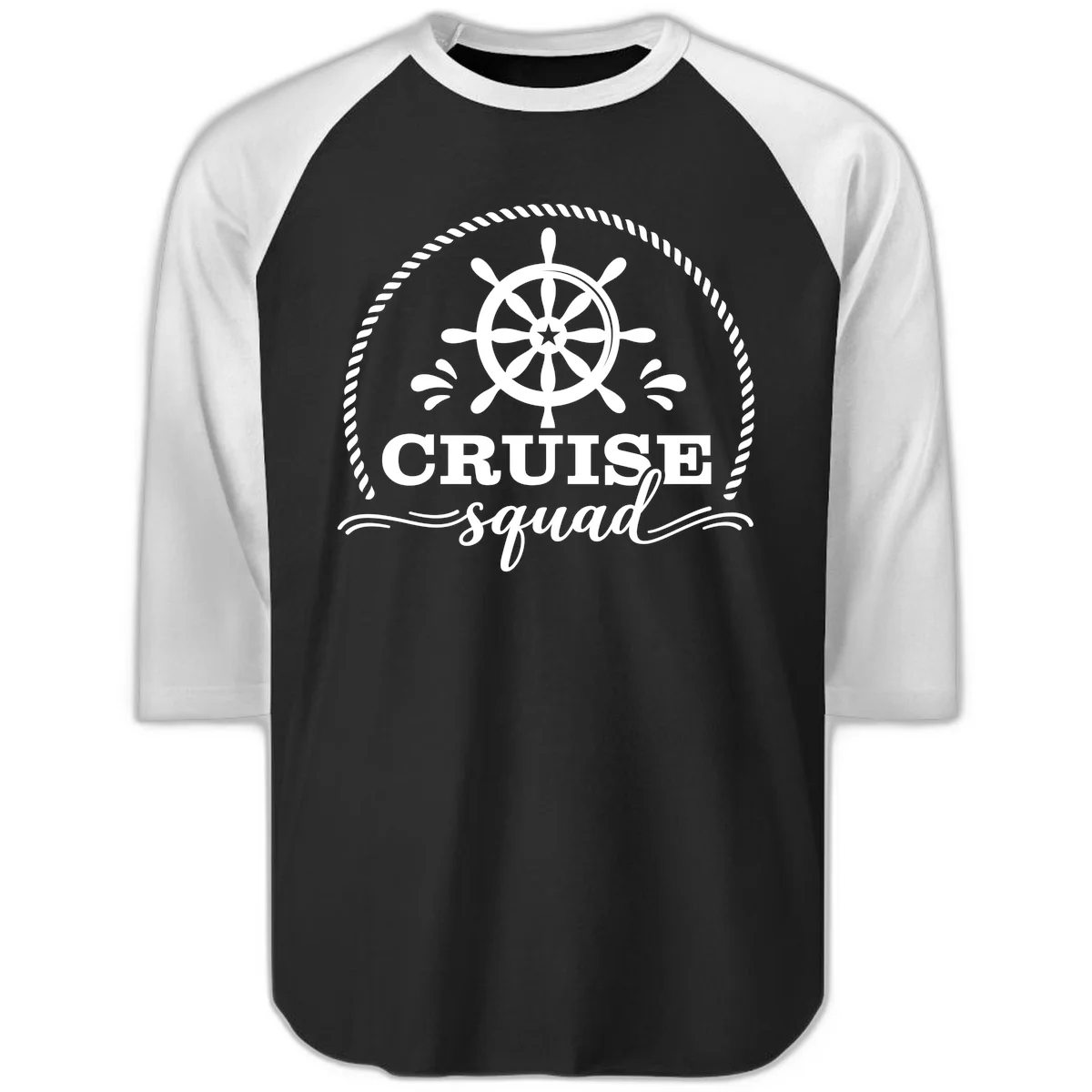 Cruise Squad Nautical Wheel Raglan 3/4 in Black White