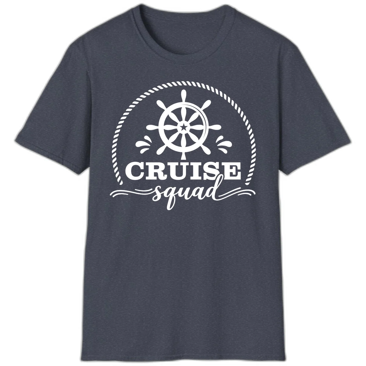 Cruise Squad Nautical Wheel T-Shirt in Heather Navy