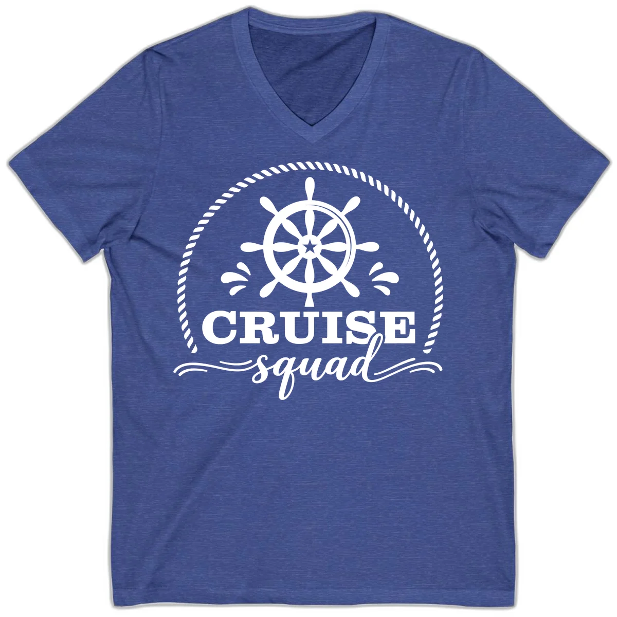 Cruise Squad Nautical Wheel V-Neck in Heather True Royal