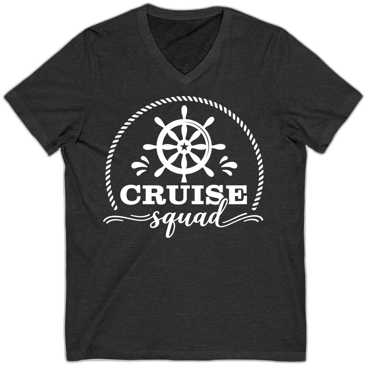 Cruise Squad Nautical Wheel V-Neck in Dark Grey Heather