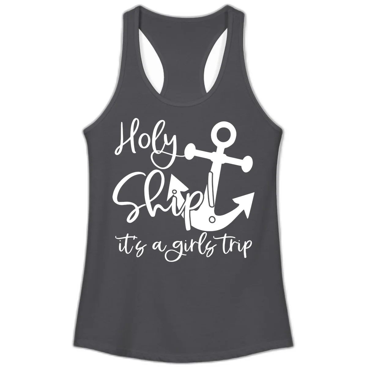 Holy Ship Girls Trip Anchor Ladies Tank in Solid Dark Gray