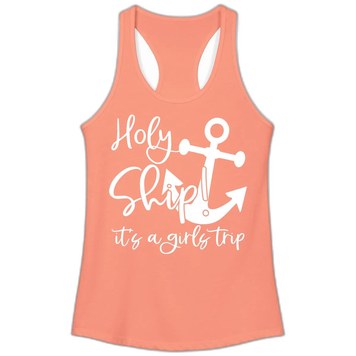 Holy Ship Girls Trip Anchor Ladies Tank in Solid Light Orange