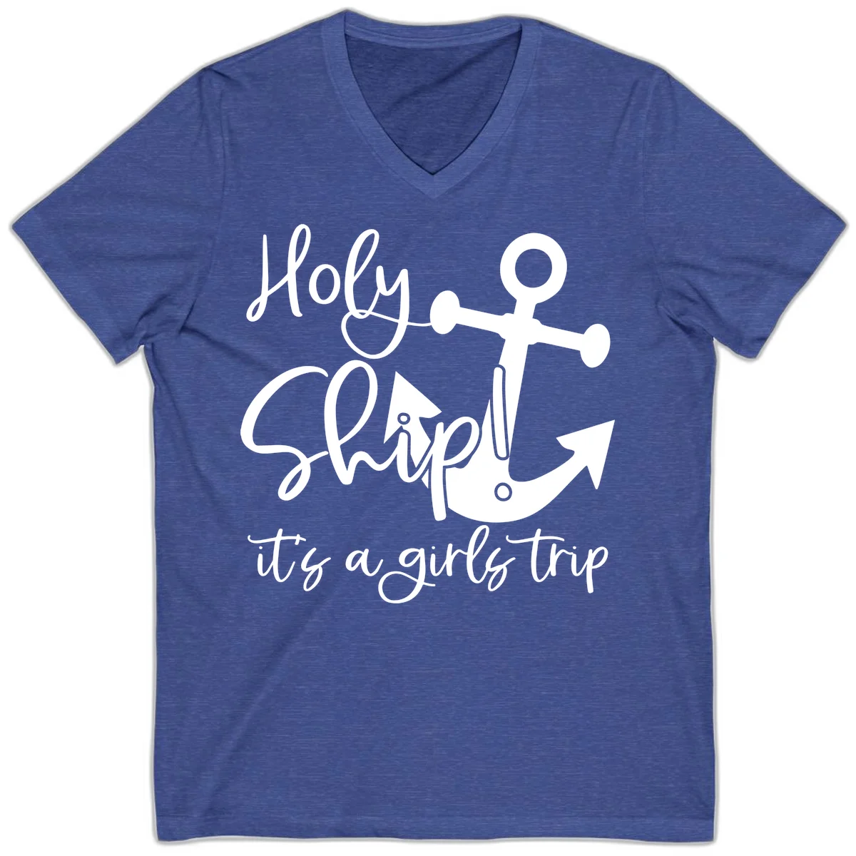 Holy Ship Girls Trip Anchor V-Neck in Heather True Royal