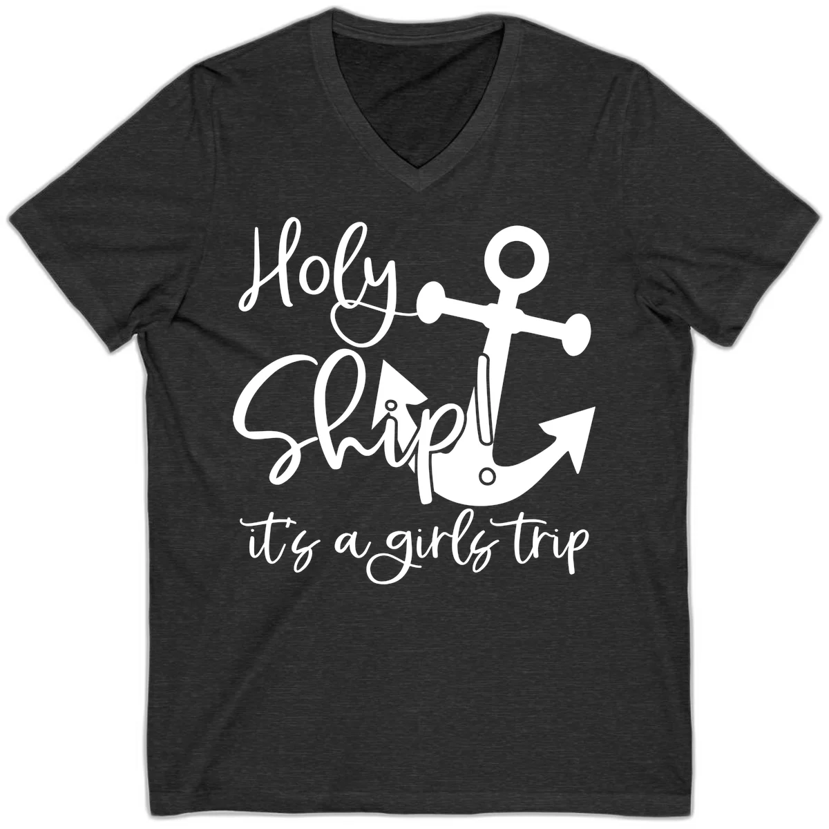 Holy Ship Girls Trip Anchor V-Neck in Dark Grey Heather