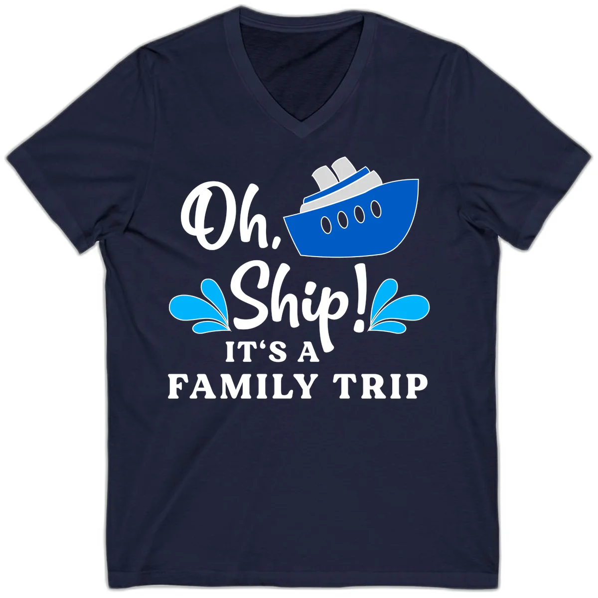 Oh Ship It's A Family Trip V-Neck in Navy