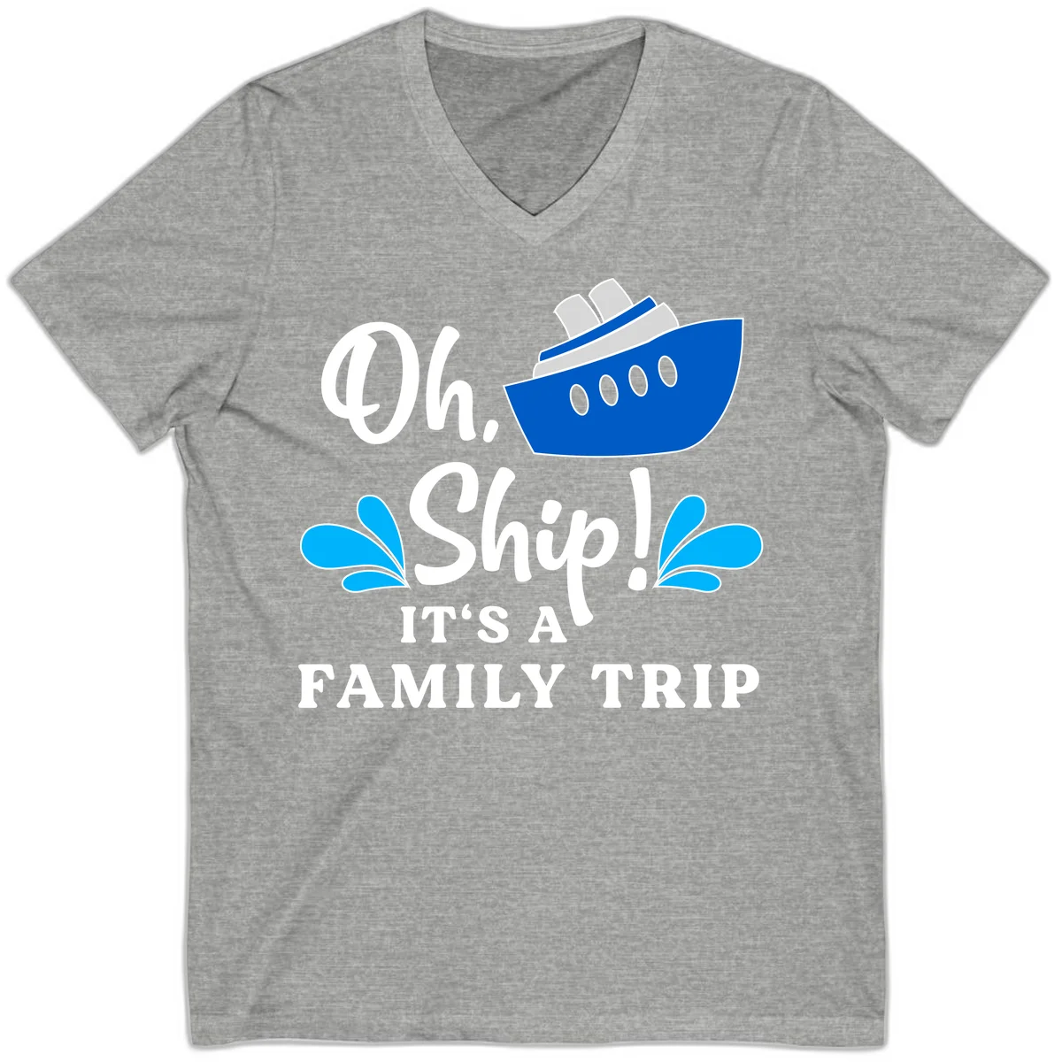 Oh Ship It's A Family Trip V-Neck in Athletic Heather