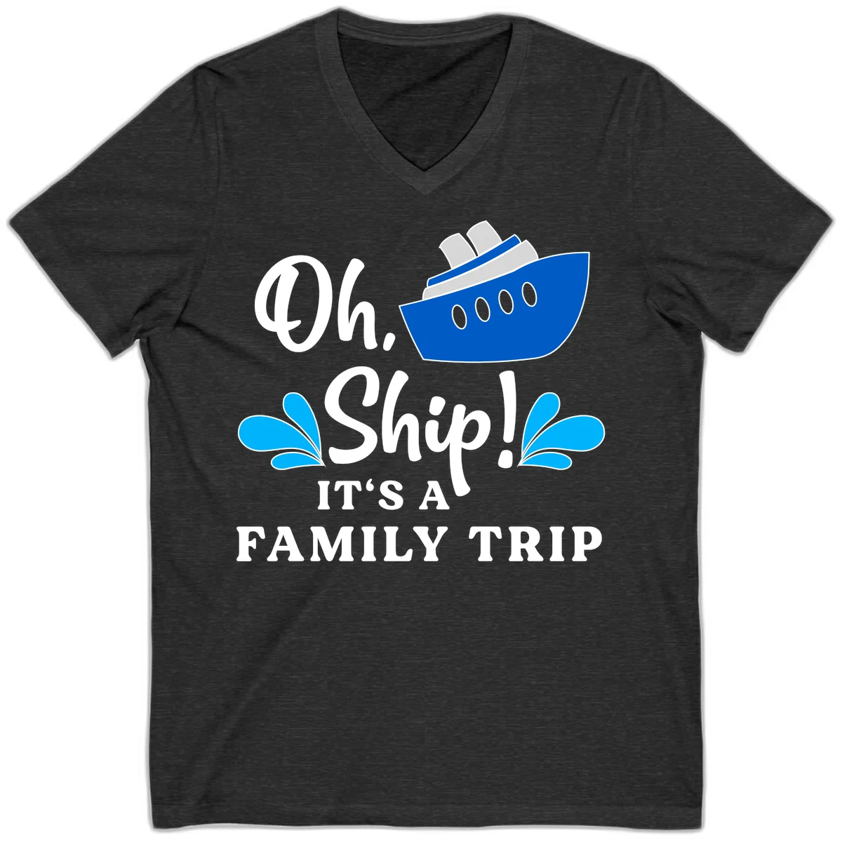 Oh Ship It's A Family Trip V-Neck in Dark Grey Heather