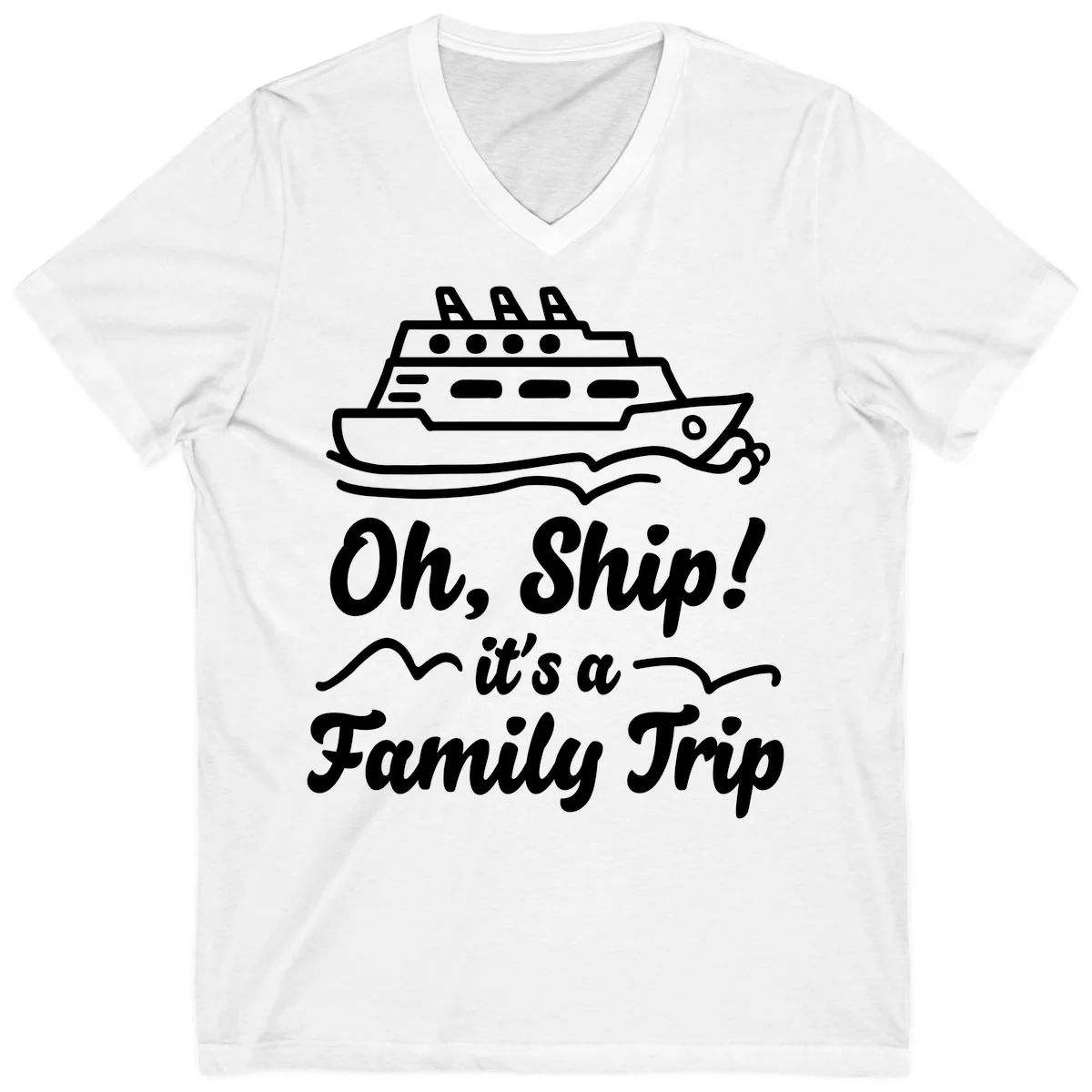 Oh Ship It's A Family Trip V-Neck in White