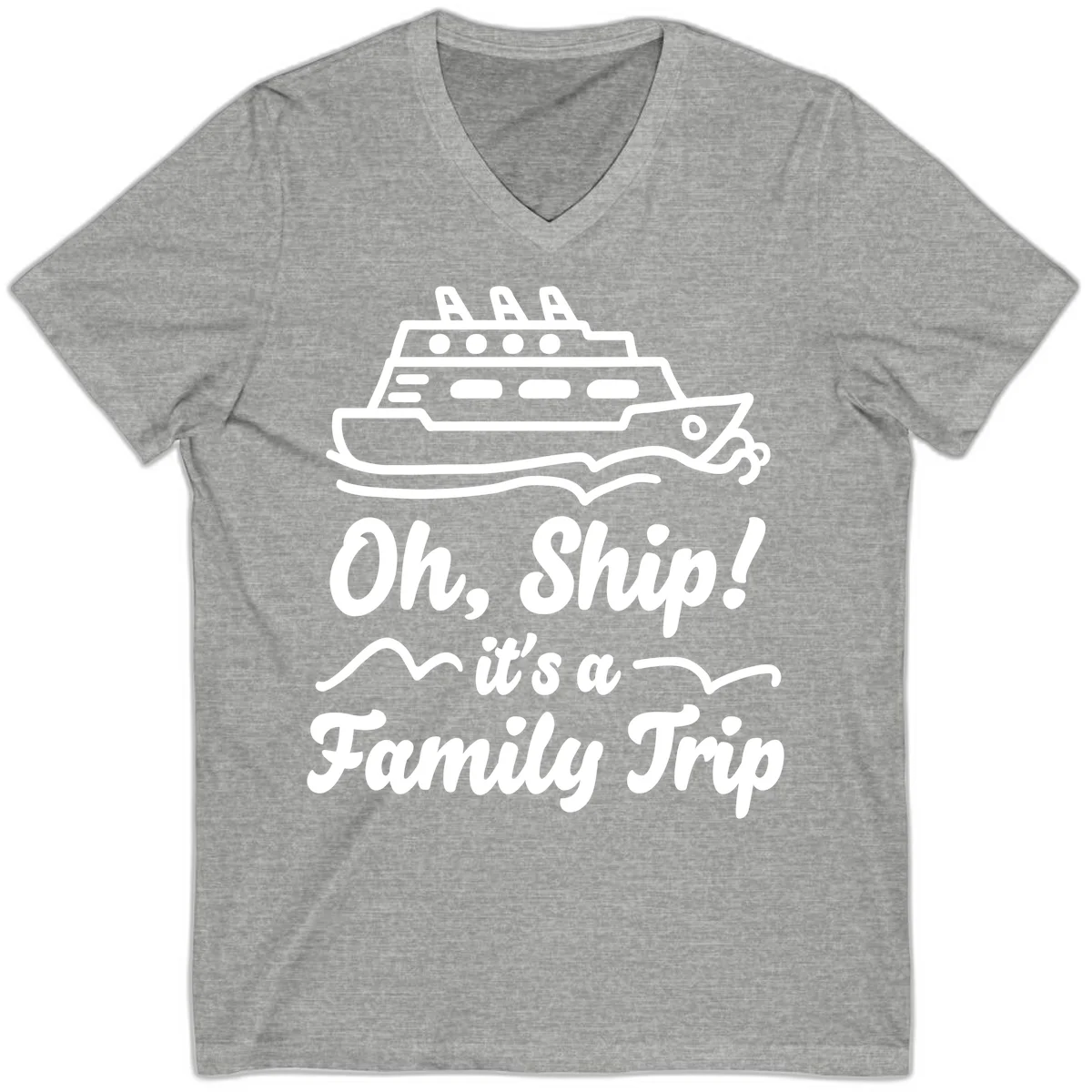 Oh Ship It's A Family Trip V-Neck in Athletic Heather
