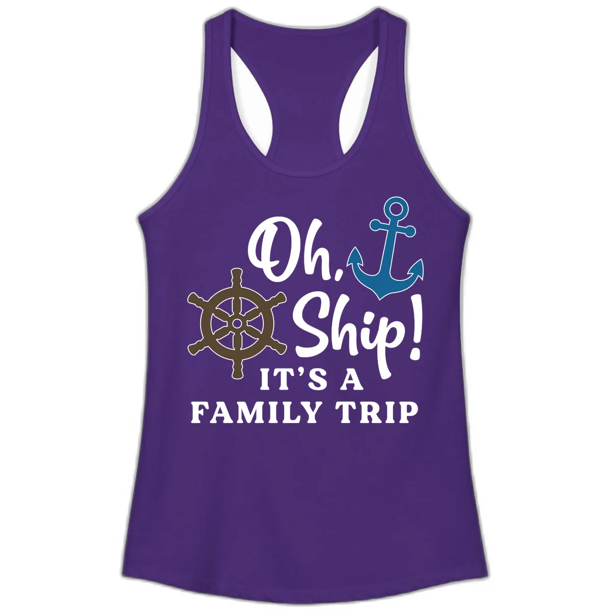 Oh Ship Family Trip Ladies Tank in Solid Purple Rush