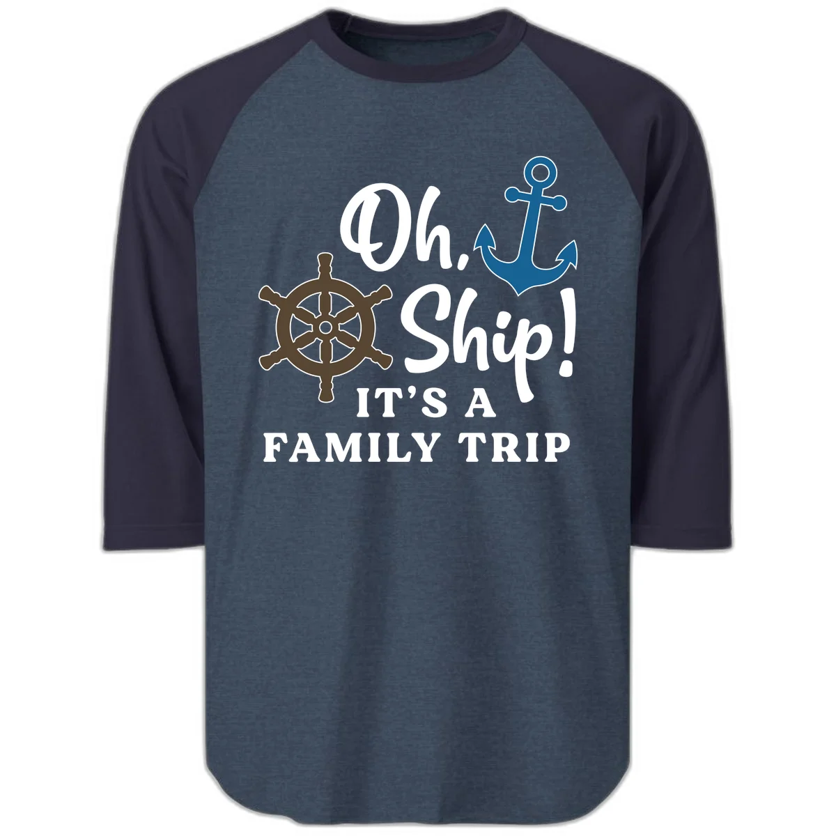 Oh Ship Family Trip Raglan 3/4 in Heather Denim Navy
