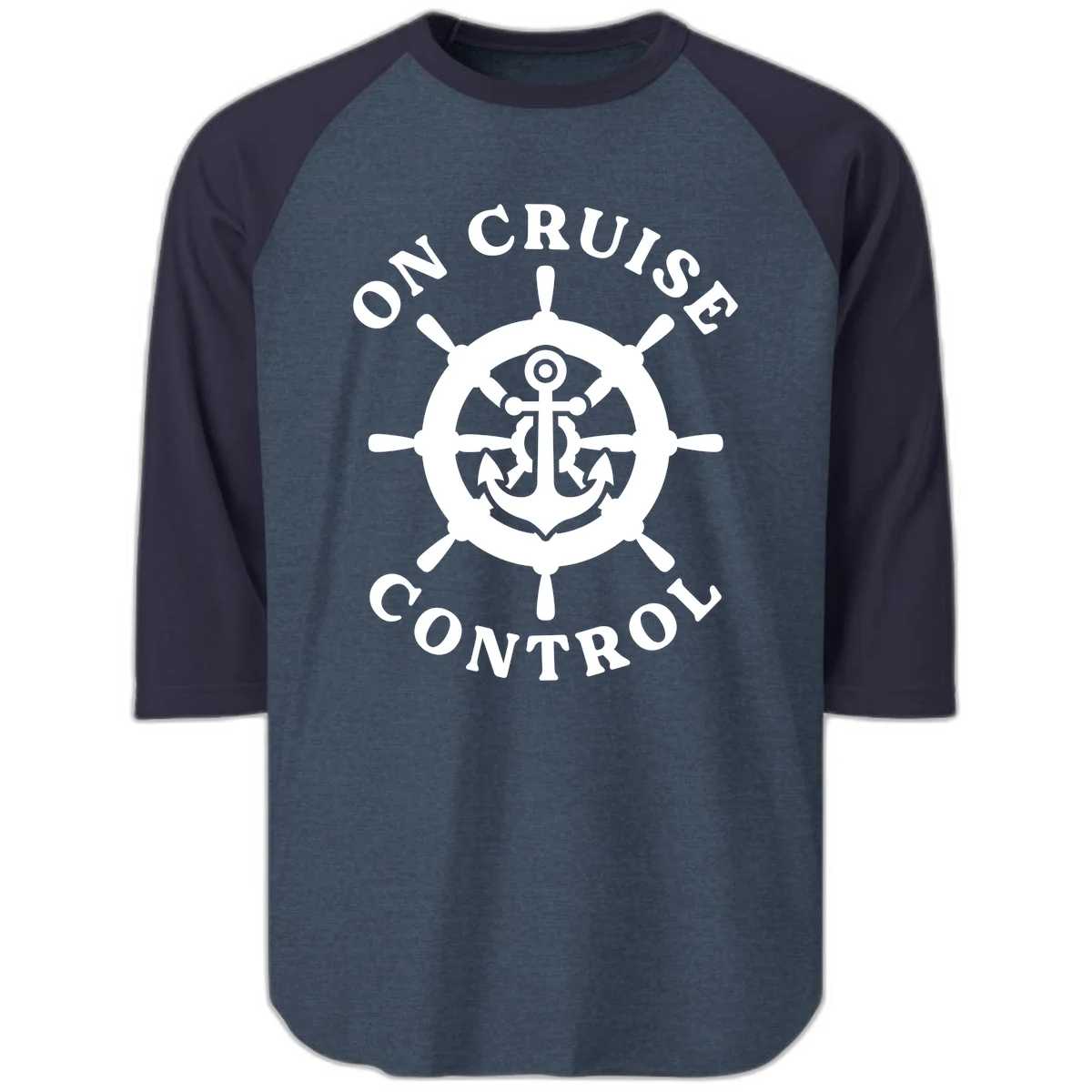 On Cruise Control Anchor Wheel Raglan 3/4 in Heather Denim Navy