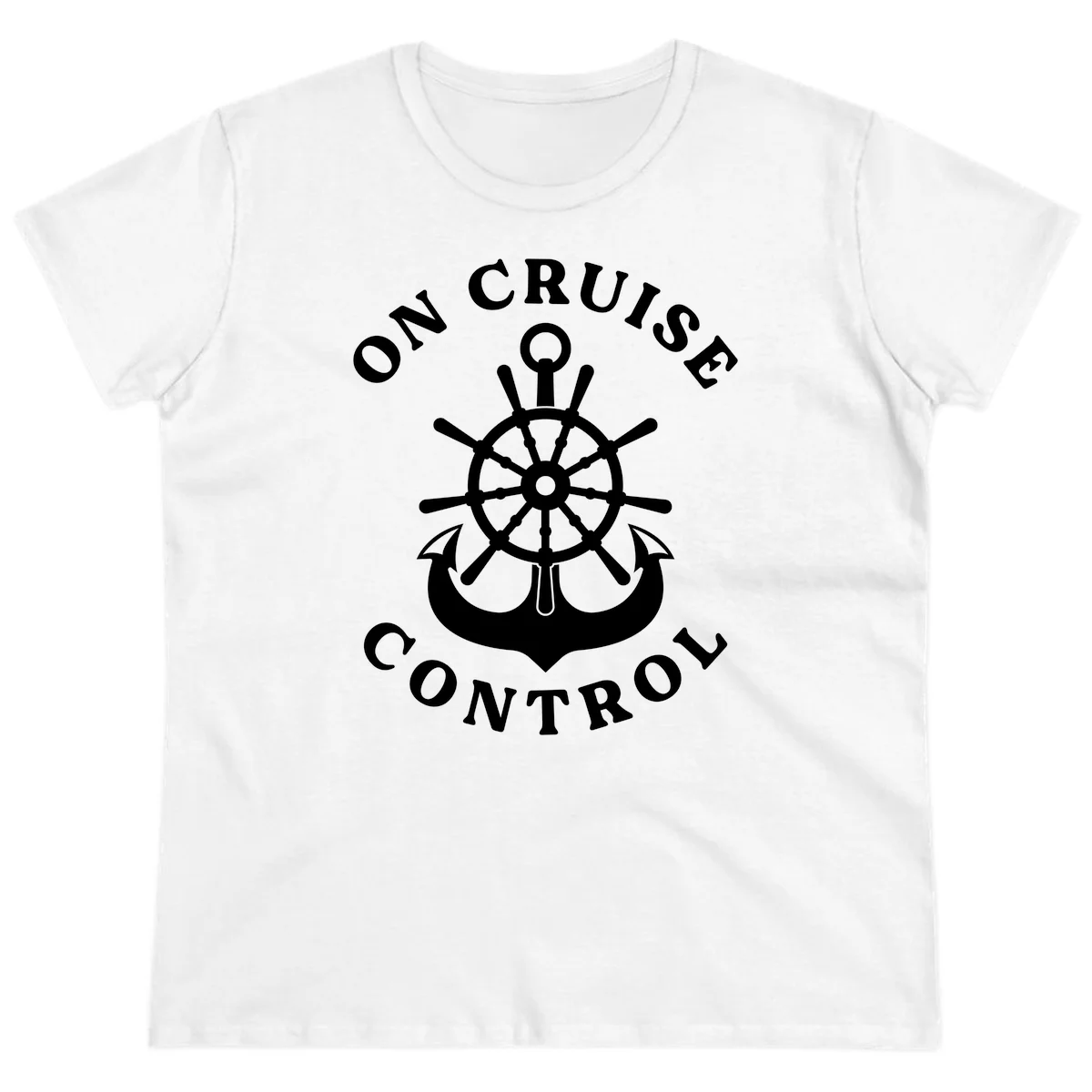 On Cruise Control Nautical Wheel Ladies Tee in White