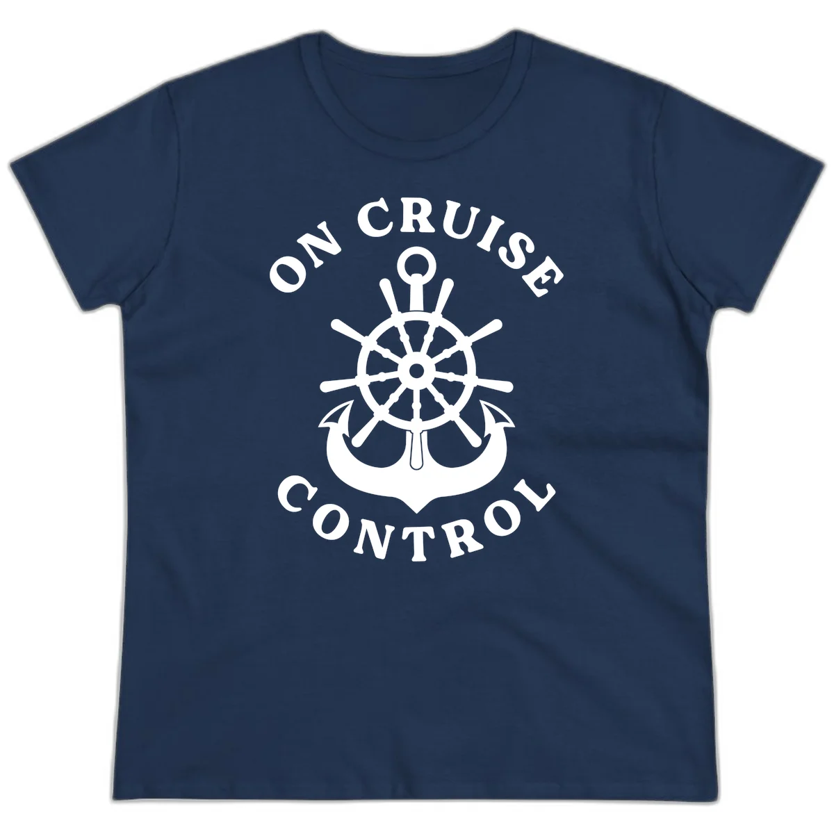 On Cruise Control Nautical Wheel Ladies Tee in Navy