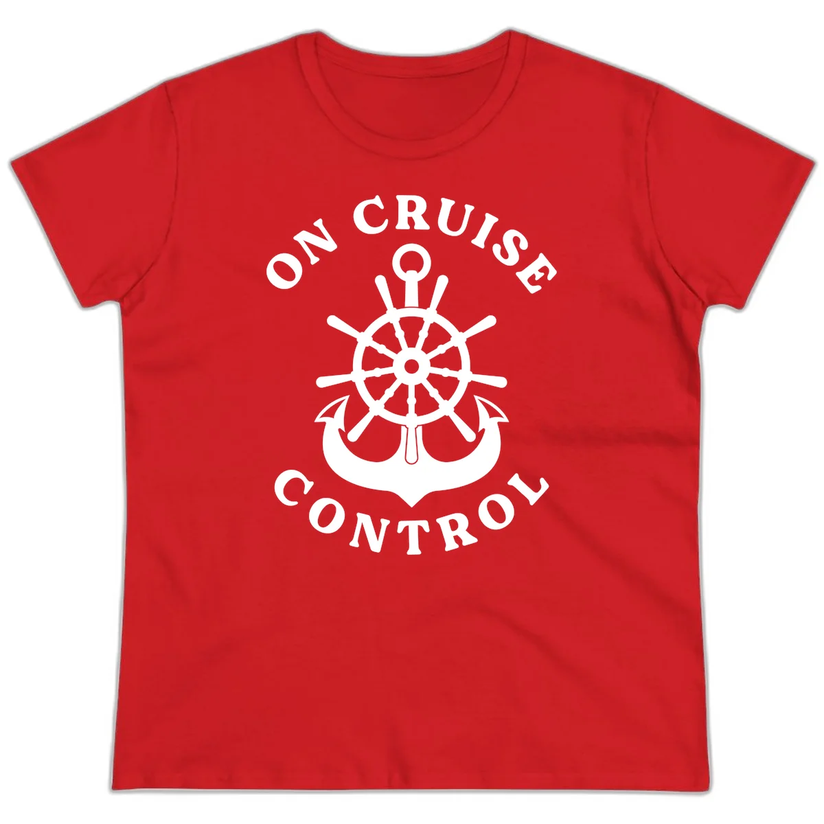 On Cruise Control Nautical Wheel Ladies Tee in Red
