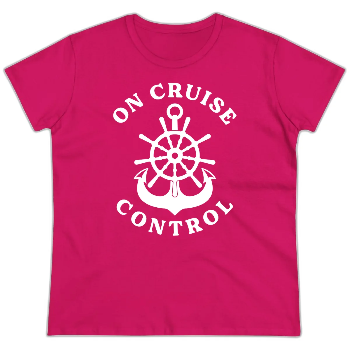 On Cruise Control Nautical Wheel Ladies Tee in Heliconia