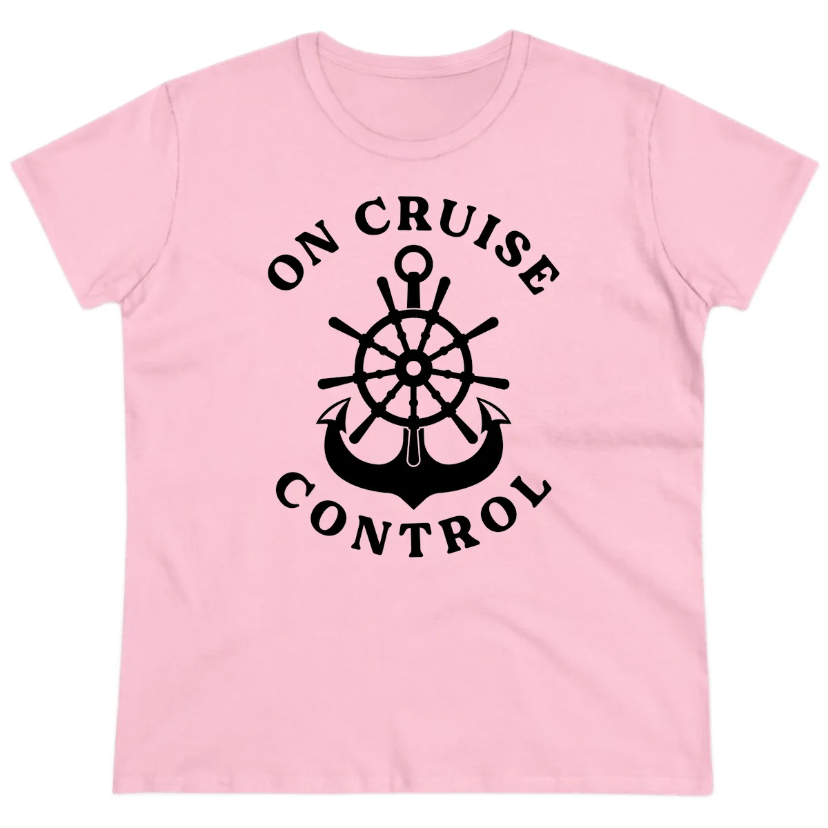 On Cruise Control Nautical Wheel Ladies Tee in Light Pink