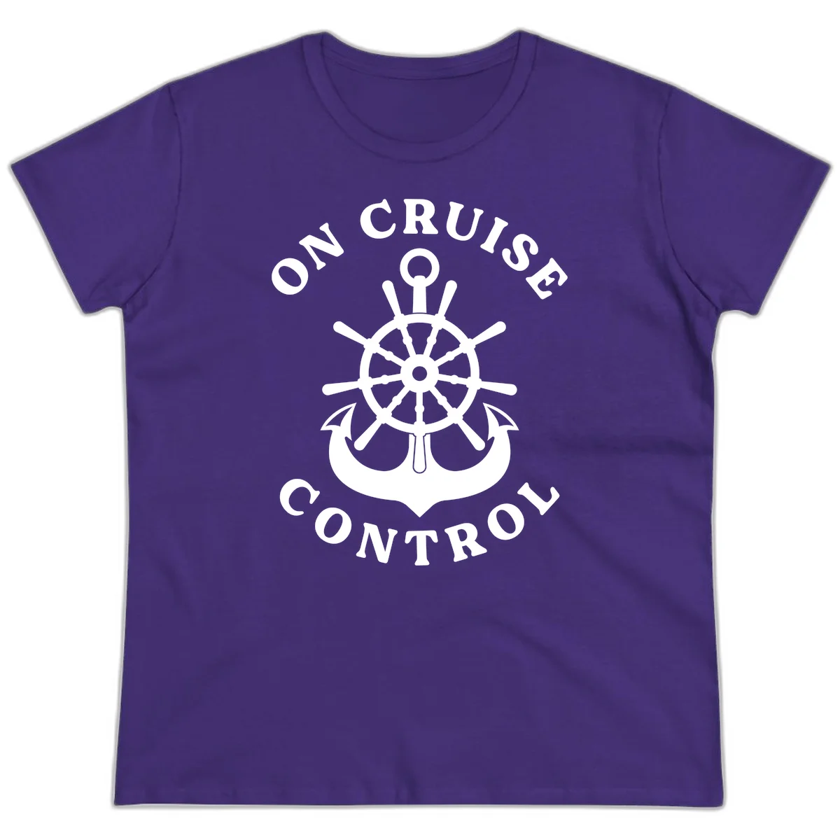On Cruise Control Nautical Wheel Ladies Tee in Purple