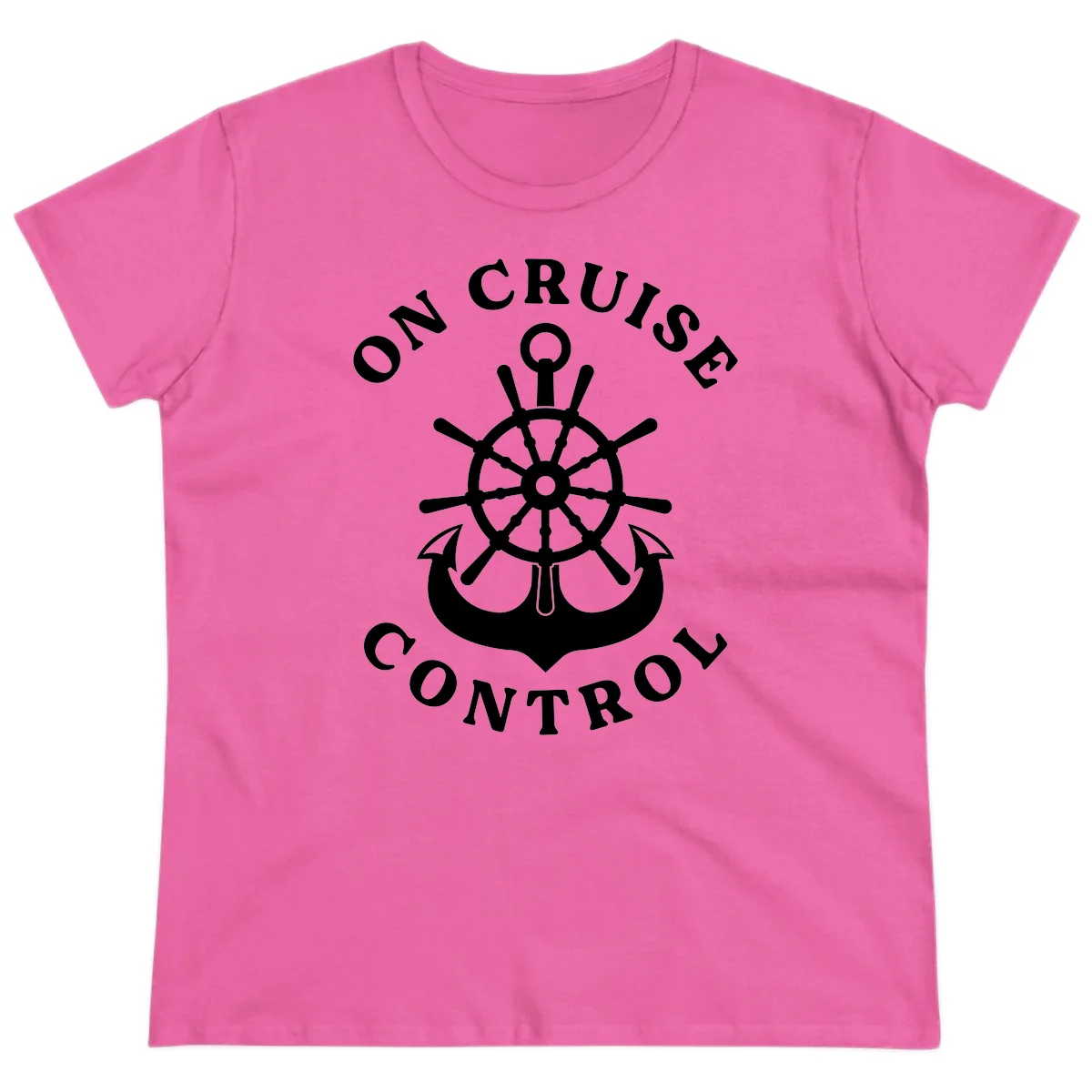 On Cruise Control Nautical Wheel Ladies Tee in Azalea