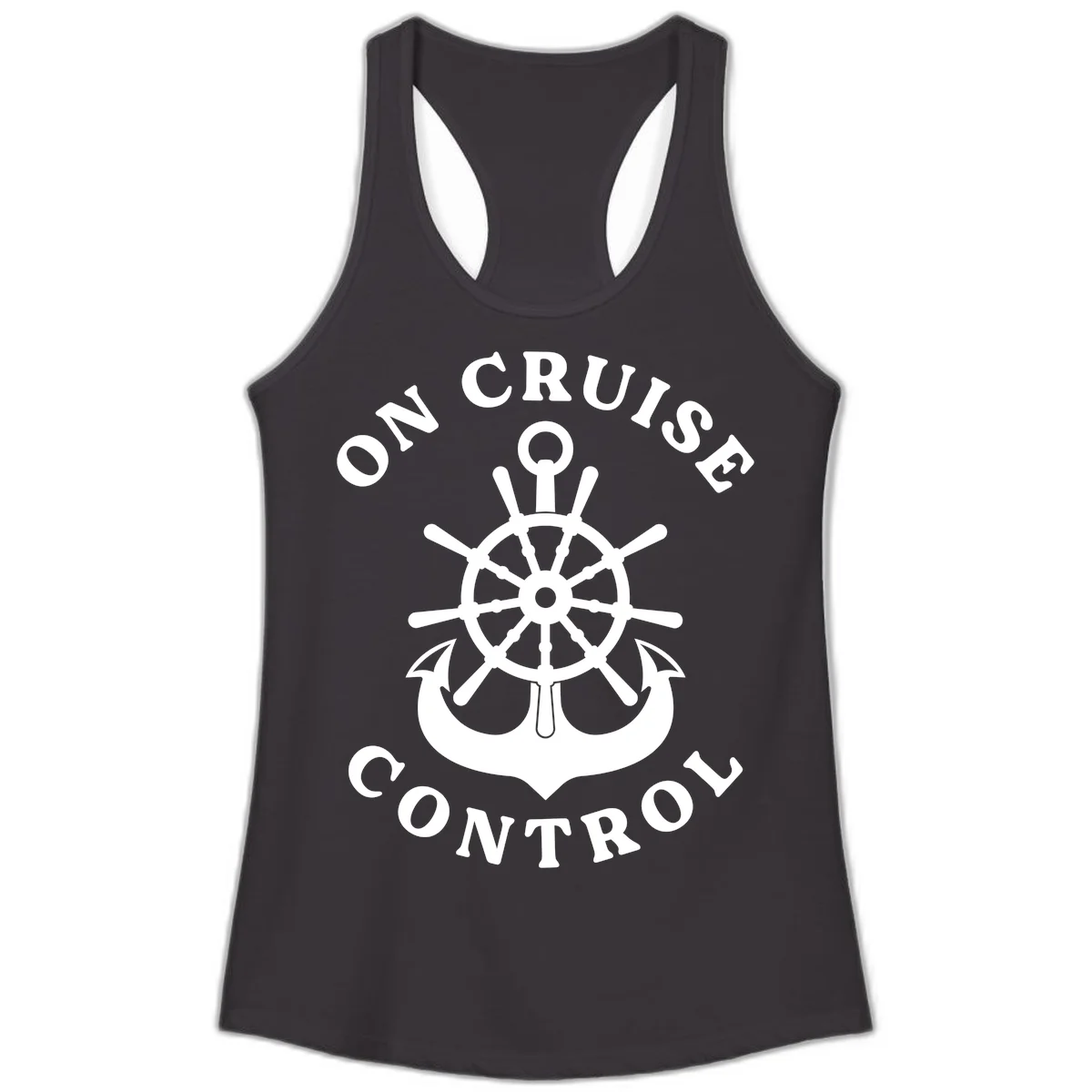 On Cruise Control Nautical Wheel Ladies Tank in Black