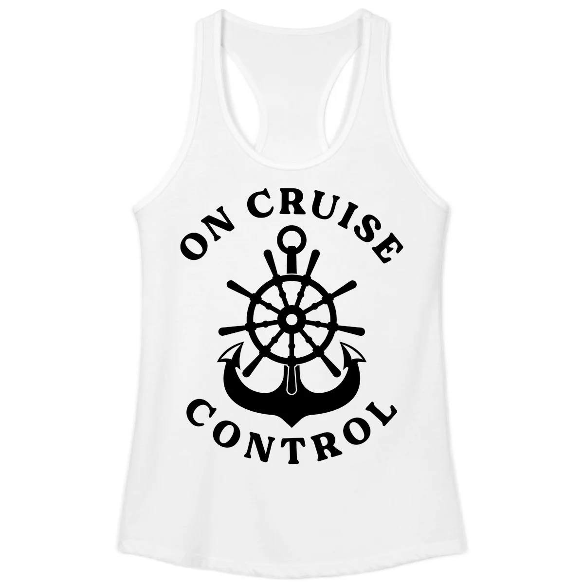 On Cruise Control Nautical Wheel Ladies Tank in White