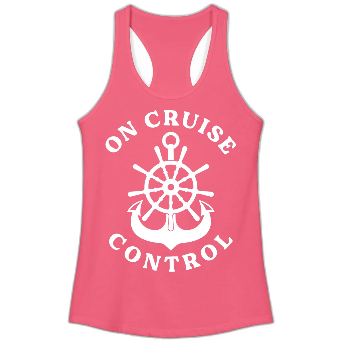 On Cruise Control Nautical Wheel Ladies Tank in Hot Pink