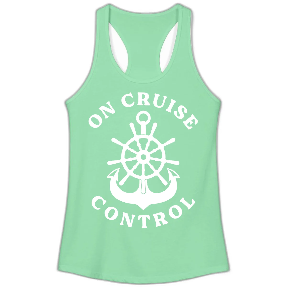 On Cruise Control Nautical Wheel Ladies Tank in Solid Mint