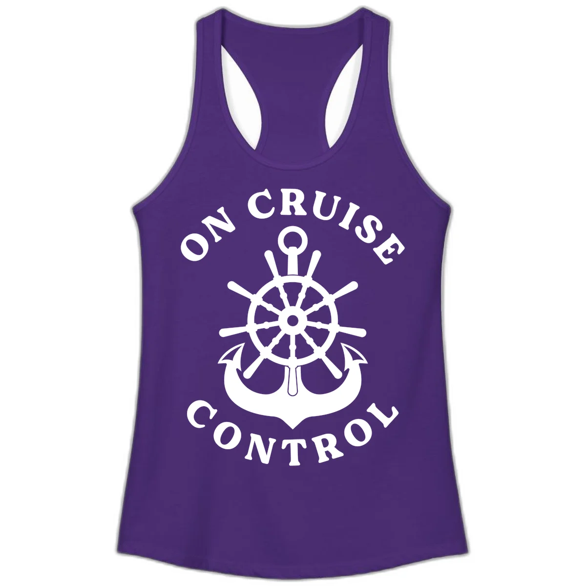 On Cruise Control Nautical Wheel Ladies Tank in Solid Purple Rush