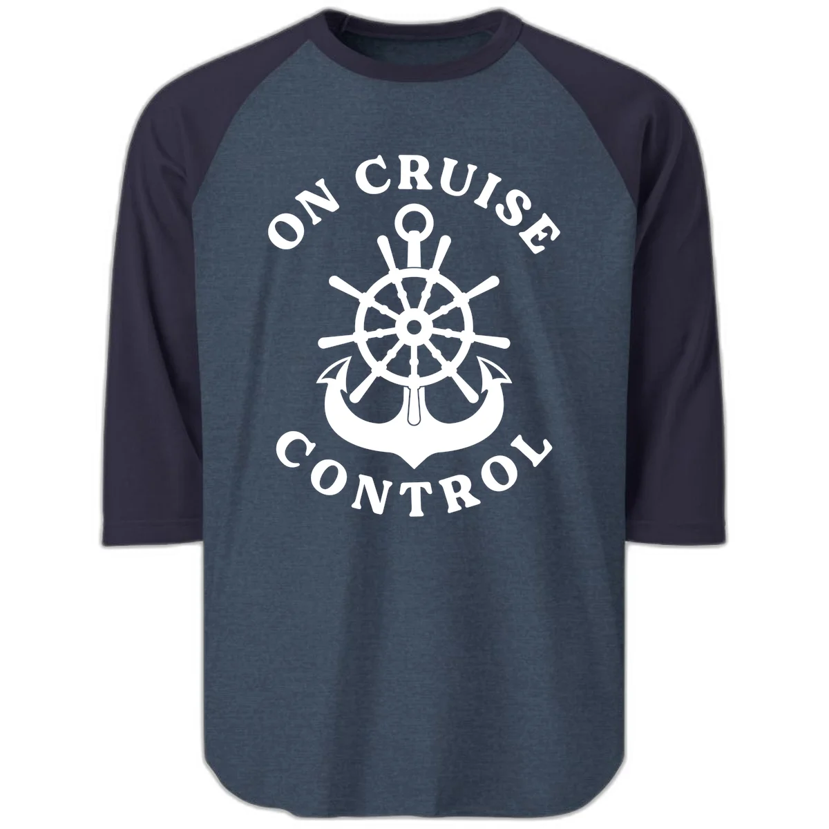 On Cruise Control Nautical Wheel Raglan 3/4 in Heather Denim Navy