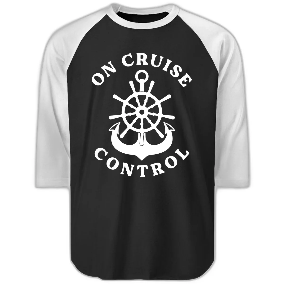 On Cruise Control Nautical Wheel Raglan 3/4 in Black White