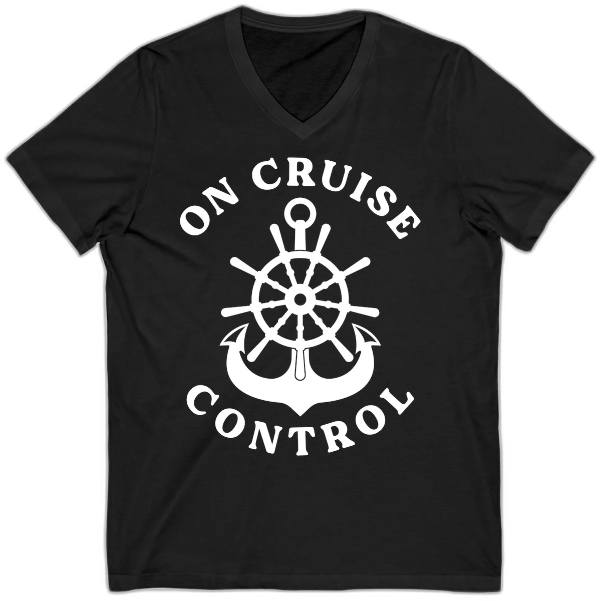 On Cruise Control Nautical Wheel V-Neck Tee in Black