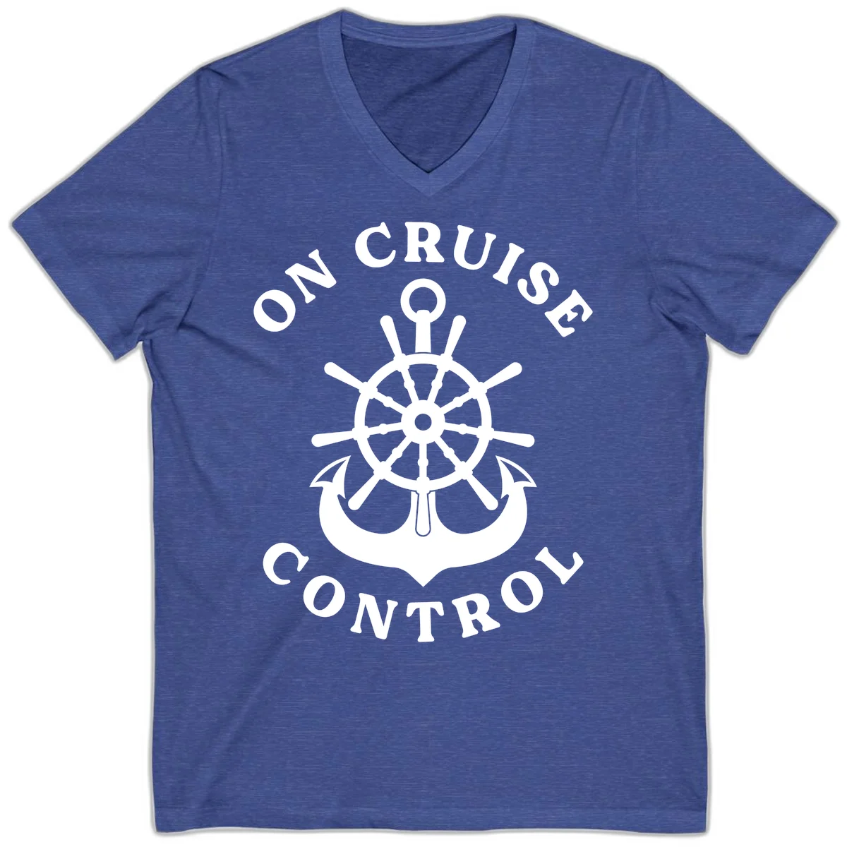 On Cruise Control Nautical Wheel V-Neck Tee in Heather True Royal
