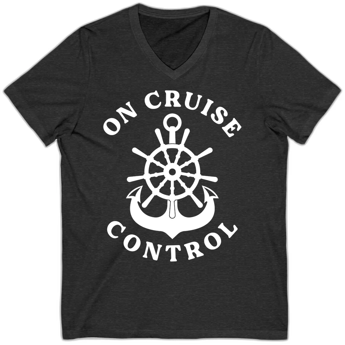 On Cruise Control Nautical Wheel V-Neck Tee in Dark Grey Heather