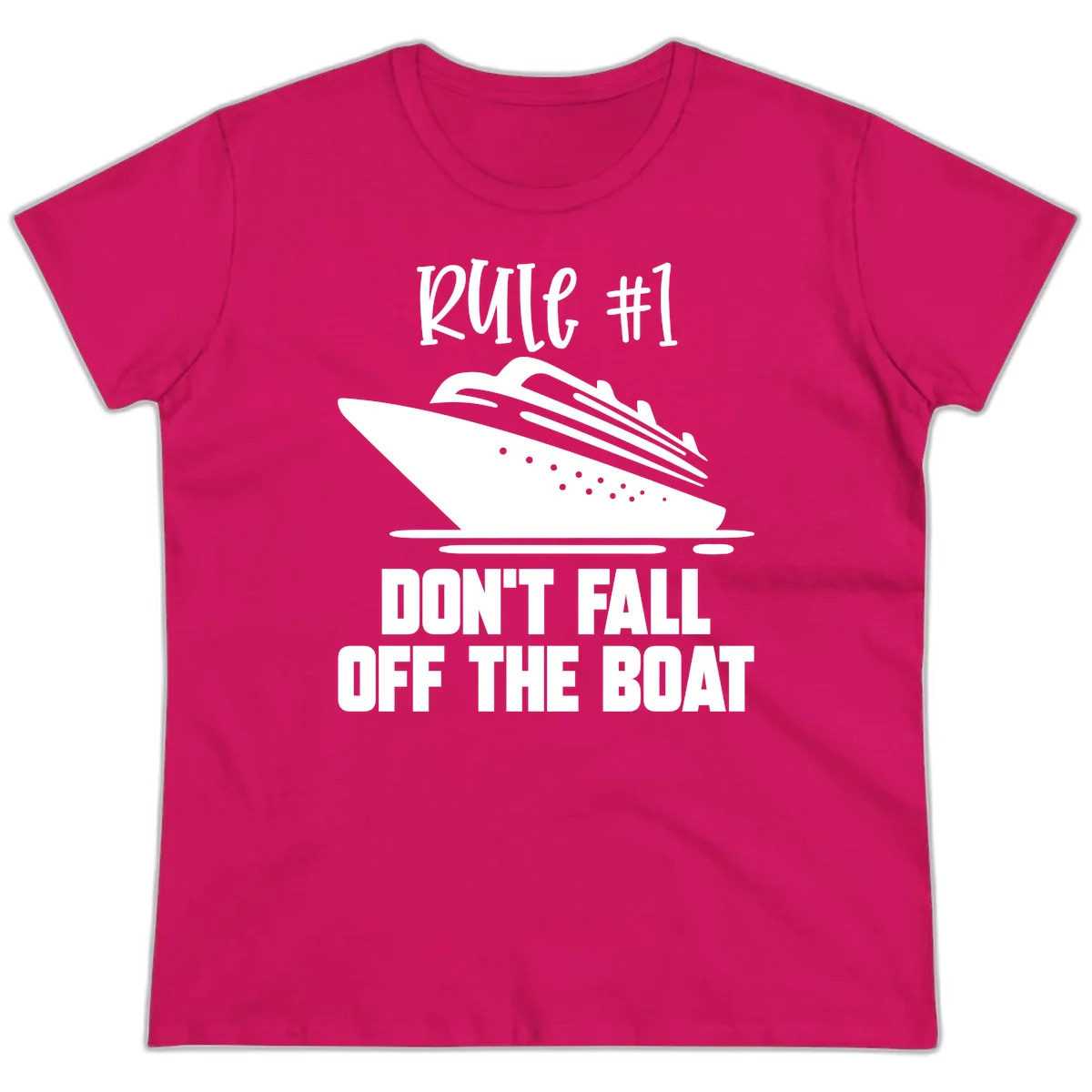 Rule #1 Don't Fall Off The Boat Ladies Tee in Heliconia