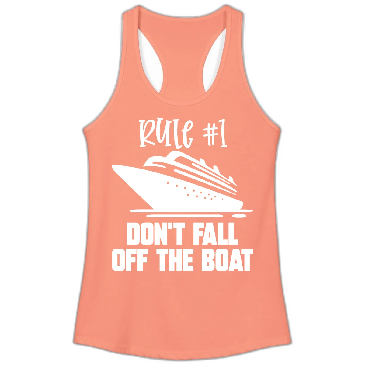 Rule #1 Don't Fall Off The Boat Ladies Tank in Solid Light Orange