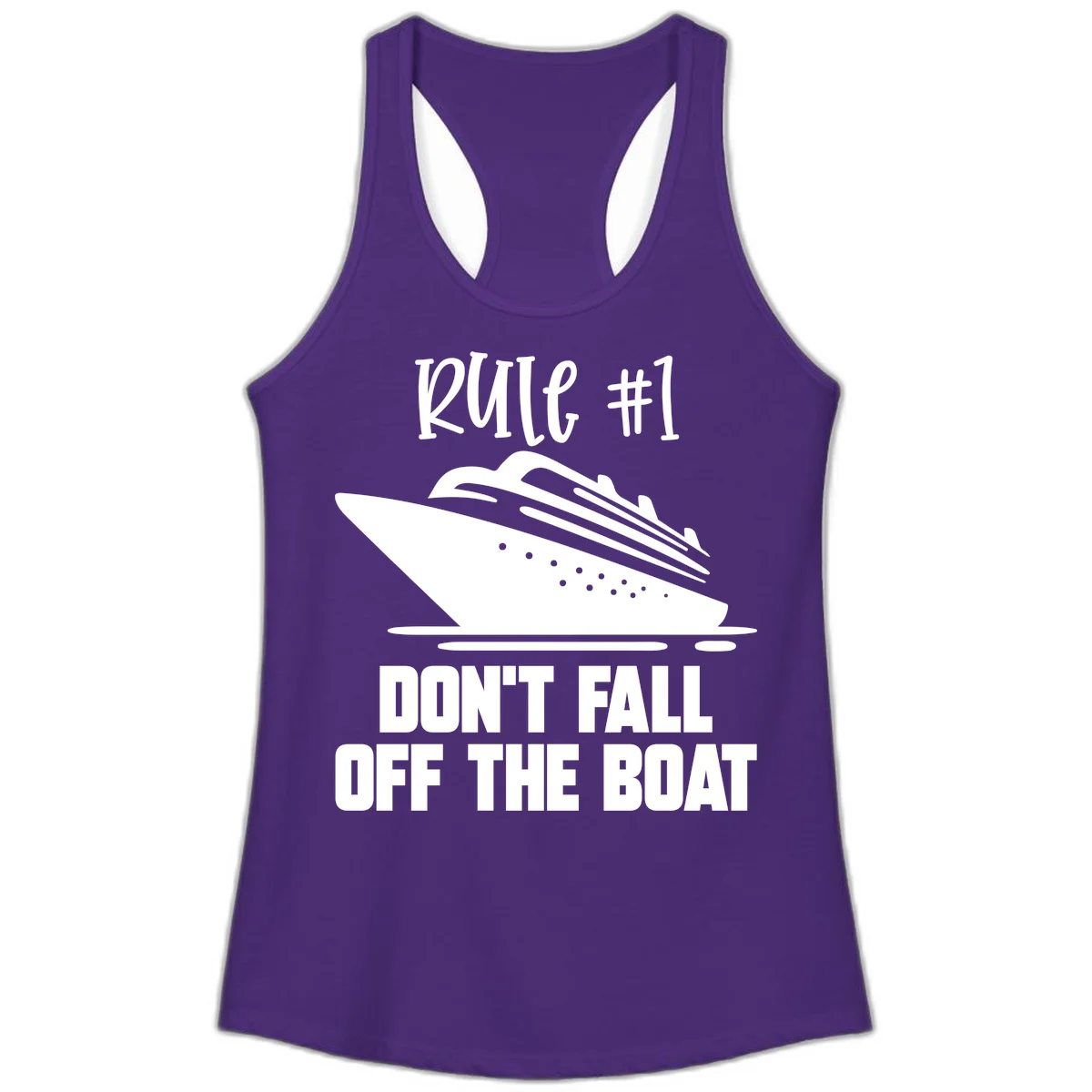 Rule #1 Don't Fall Off The Boat Ladies Tank in Solid Purple Rush