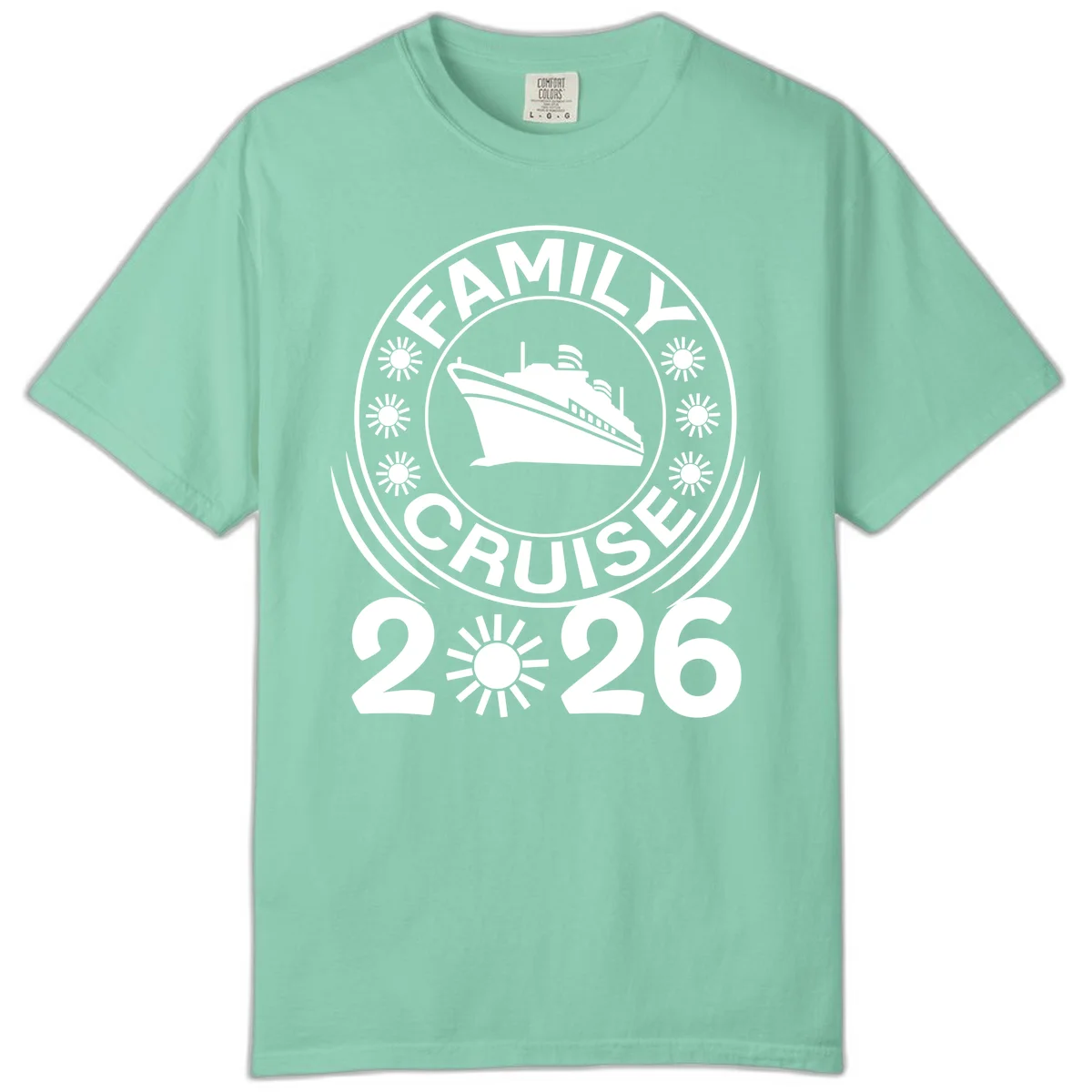 Family Cruise 2026 Badge Comfort Color T-Shirt in Island Reef