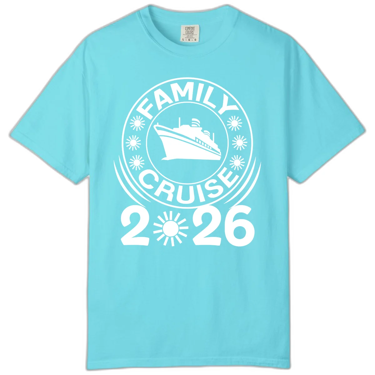 Family Cruise 2026 Badge Comfort Color T-Shirt in Lagoon Blue
