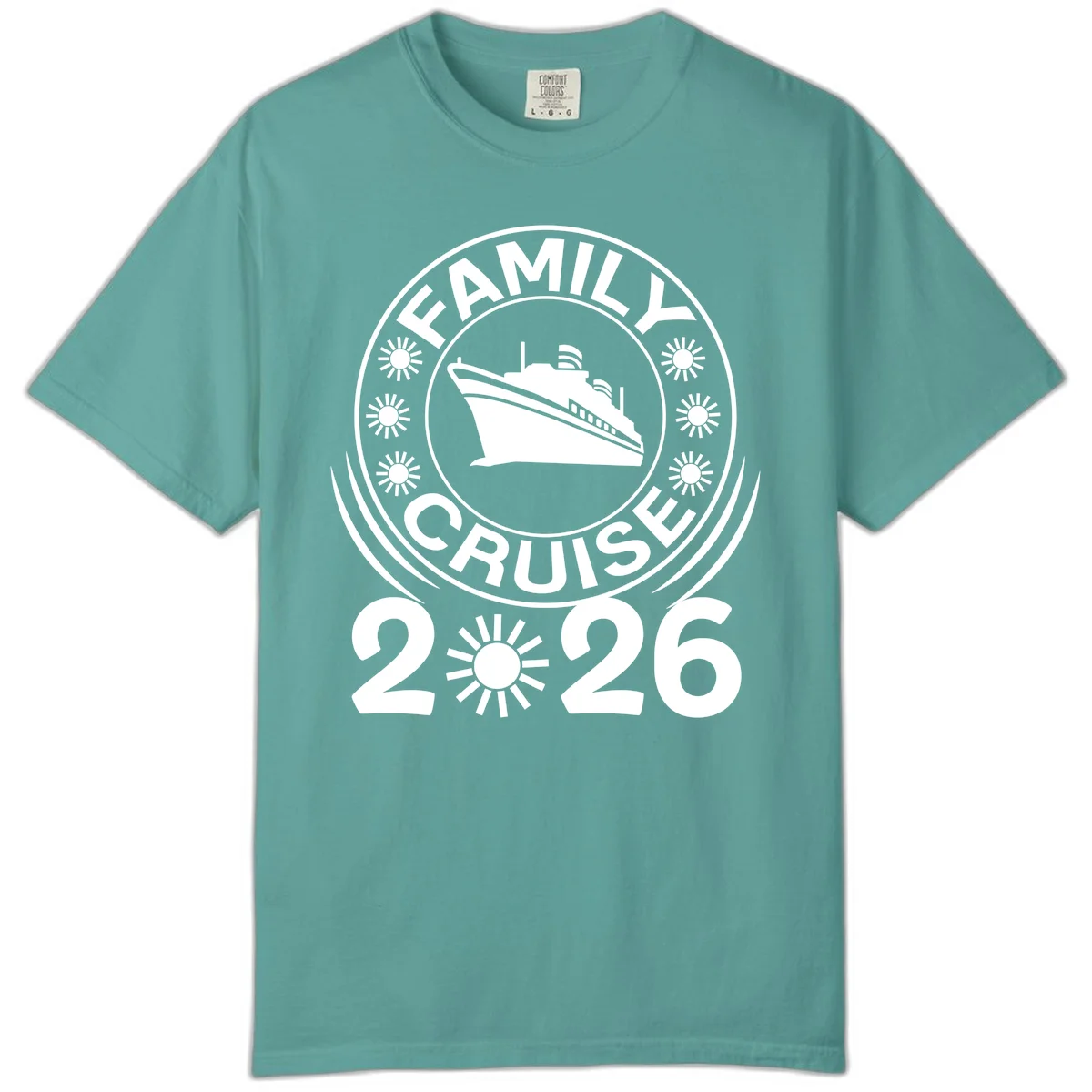 Family Cruise 2026 Badge Comfort Color T-Shirt in Seafoam